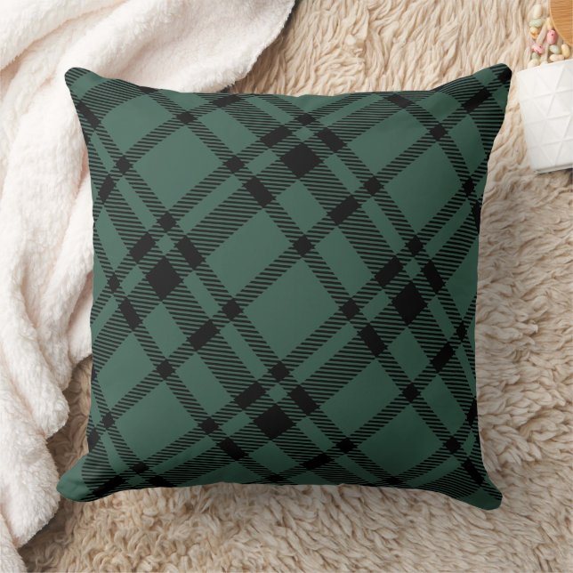 Elegant jaktgrön svart tartan rutmönster kudde (Filt)