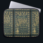 Elegant Jane Austen Pride och fördomsfullt Bok Cov Laptop Fodral<br><div class="desc">Personligens gåva till Jane Austen fläkt med Pridets bild och Fördomens bok täcke,  mörk grönt med en faux giled peace ock.</div>