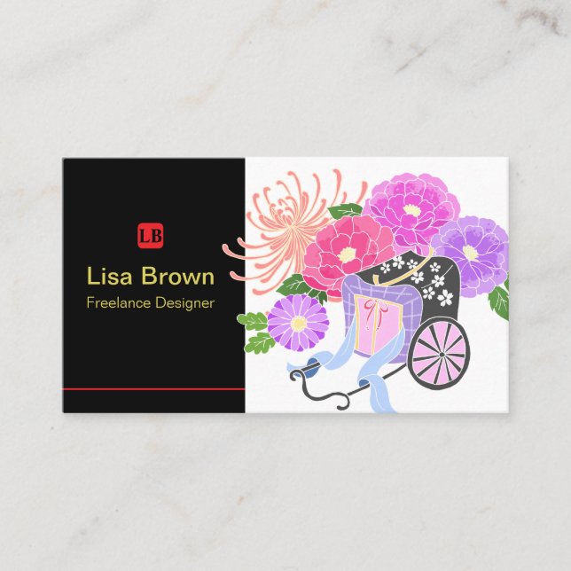 Elegant Japanese Flower Design Business Card Visitkort (Framsida)
