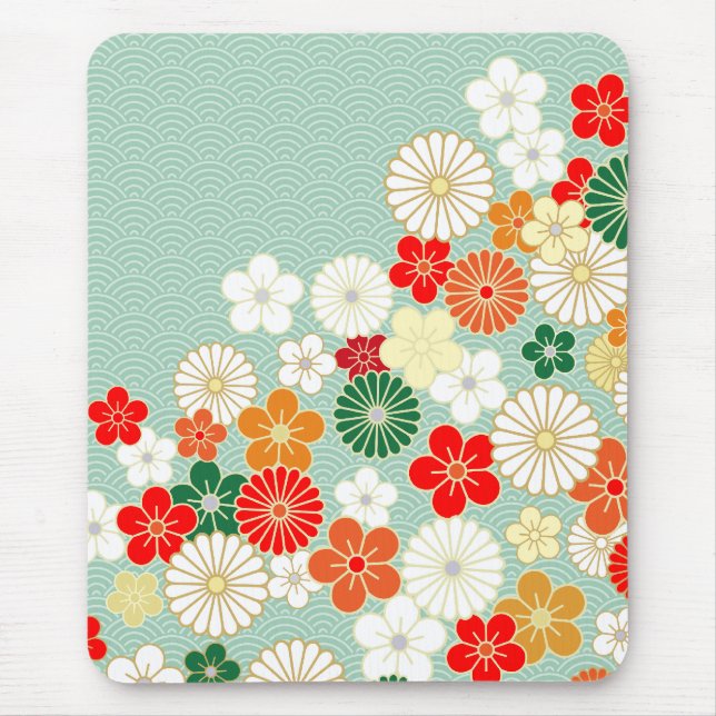 Elegant japansk blommönster Mousepad Musmatta (Framsidan)