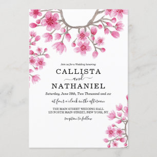 Elegant Japansk Cherry Blommar Blommigt Bröllop Inbjudningar