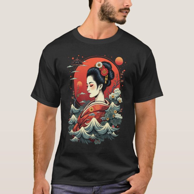 Elegant Japansk Geisha Art Tee (Framsida)