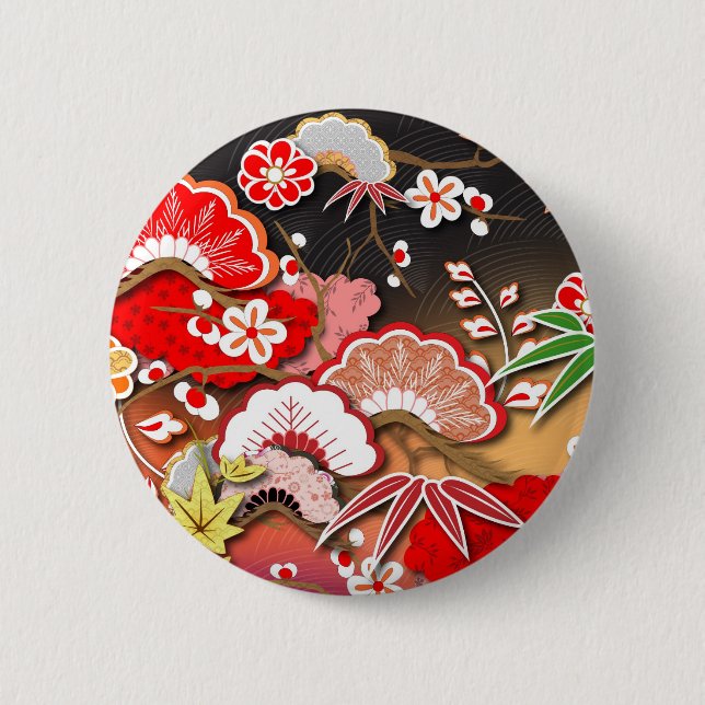 Elegant Japansk höst Kimono Knapp (Framsida)