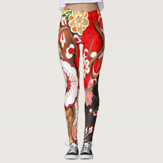 Elegant Japansk höst Kimono Leggings