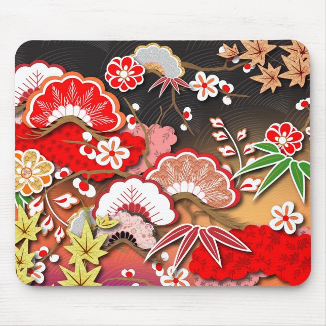 Elegant Japansk höst Kimono Musmatta (Framsidan)