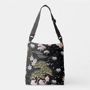 Elegant Japansk inspirerad botanisk teckning  Axelväska