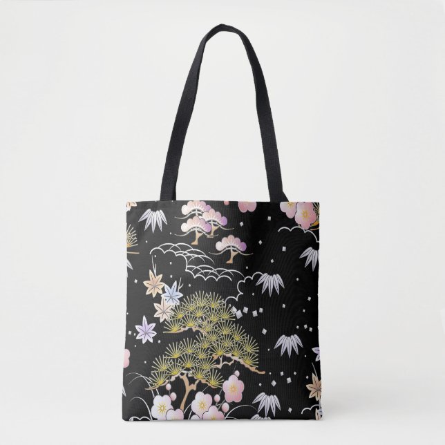 Elegant Japansk inspirerad botanisk teckning| Axelväska (Framsida)
