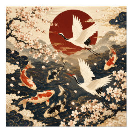 Elegant japansk Koi & Trane Serenitet Foto Print