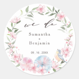Elegant Japansk Sakura Cherry Blommar Bröllop Runt Klistermärke