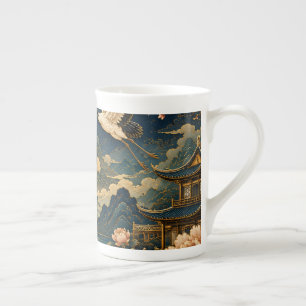 Elegant japansk trana månlandskap barn t-shirt benporslin mugg