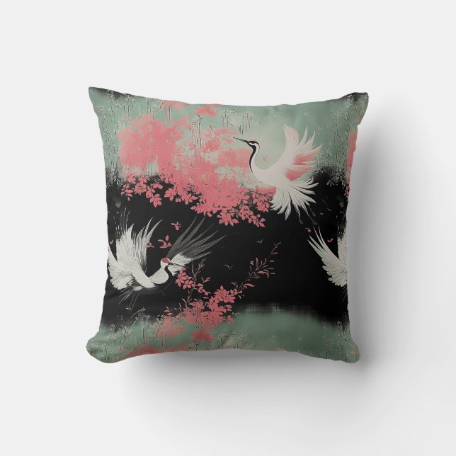 Elegant Japanska Cranes Dekorativ kudde (Framsida)