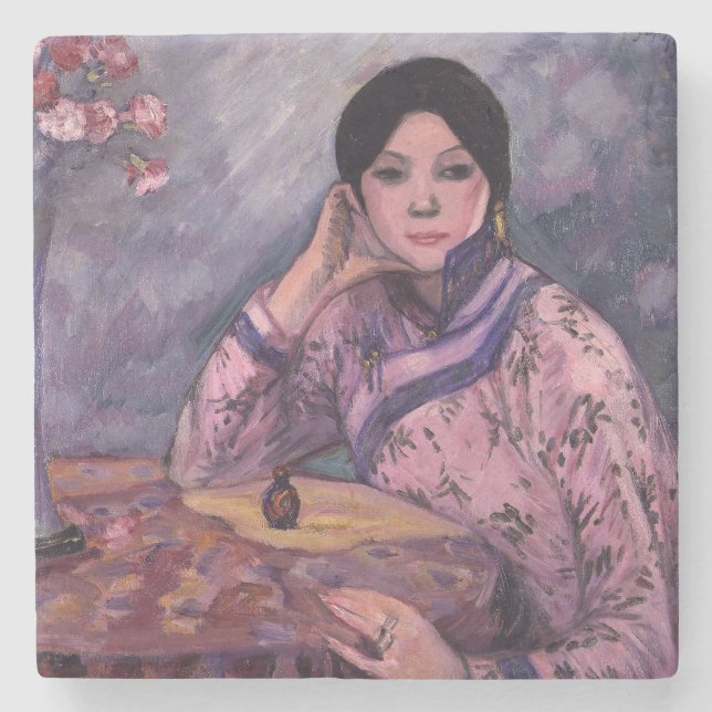 Elegant Japanska Dam med Parfym Flaska Stenunderlägg (Framsidan)