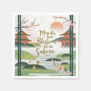 Elegant Japanska Garden Design - Sakura-Blommar Pappersservett