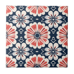 Elegant Japanska Kimono-Blommönstret Tile Kakelplatta
