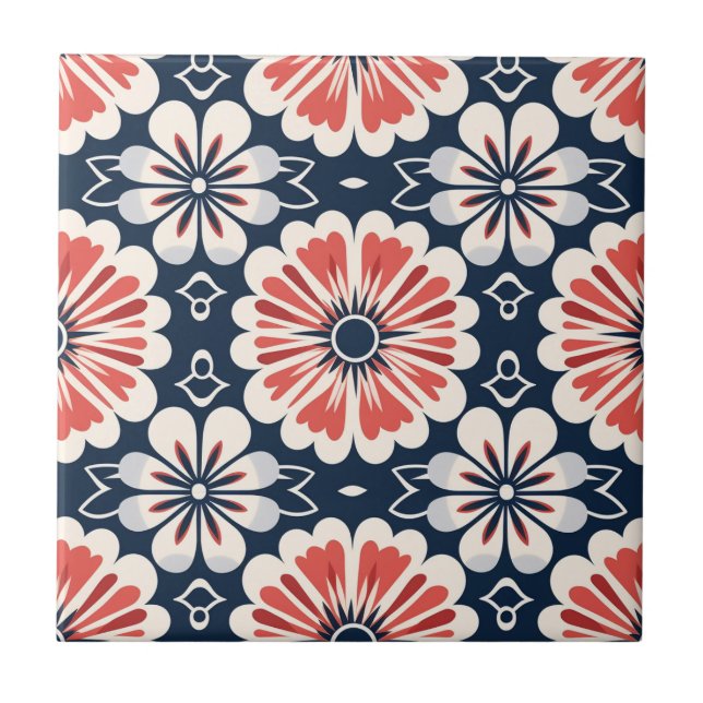 Elegant Japanska Kimono-Blommönstret Tile Kakelplatta (Framsidan)