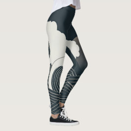 Elegant Japanska Vinkarare svartvita teckningar| Leggings