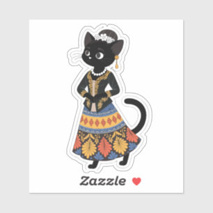 Elegant javanesisk svart katt i traditionell kebay klistermärken