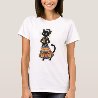 Elegant javanesisk svart katt i traditionell kebay t shirt