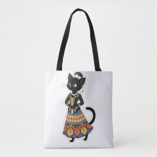 Elegant javanesisk svart katt i traditionell kebay tygkasse