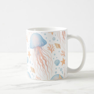 Elegant Jellyfish & Ocean Elements Pattern Mug Kaffemugg