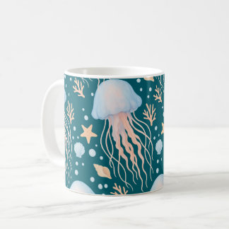 Elegant Jellyfish & Ocean Elements Pattern Mug Kaffemugg