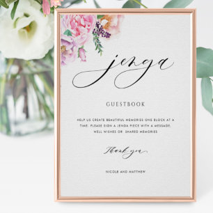 Elegant Jenga Guestbook Pastel Blommigt Bröllop-te Poster