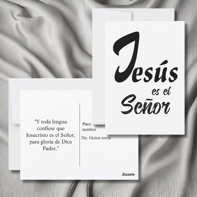 Elegant Jesus är herren Svart & Vit Modern Vykort (Christian posrcard Jesus is Lord & Philipians 2:11 in Spanish with custom text & name.)