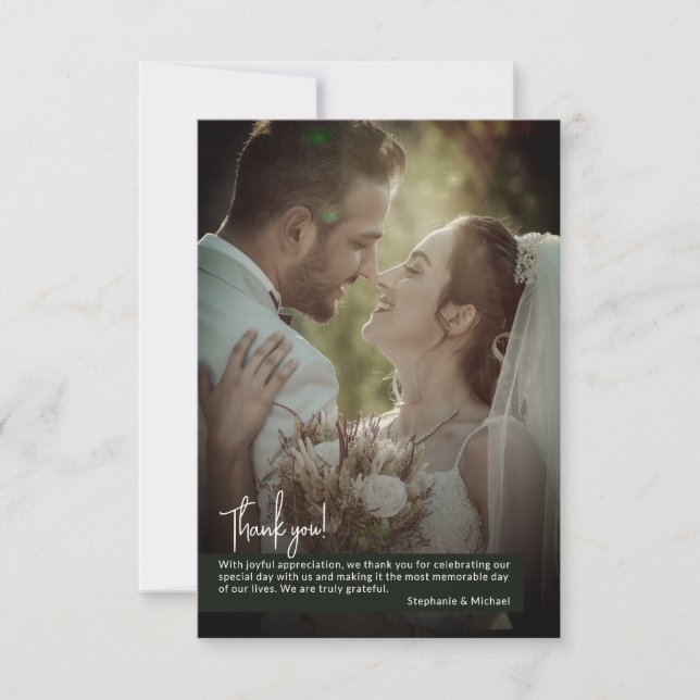 Elegant Jet Black Photo Banner Bröllop Tack Kort (Framsida)