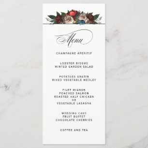 Elegant Jewel Tone Blommigt Bröllop Menu Meny