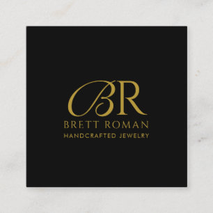 Elegant Jewelry Designer Guld Monogram Black Fyrkantigt Visitkort