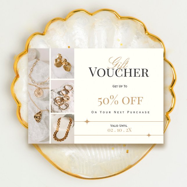 Elegant Jewelry Gift Voucher | Guld-rabattkort (Elegant Jewelry Gift Voucher | Gold Discount Card #voucherjewerly #addphotos #promo #discountcard)