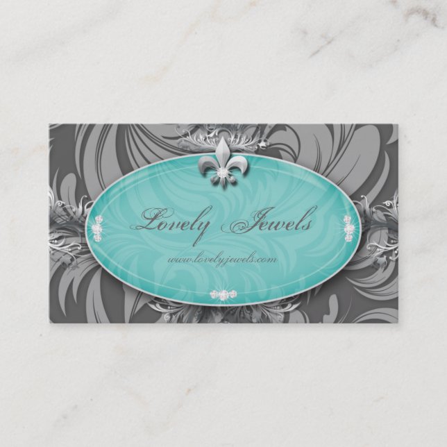 Elegant Jewelry Mode Fleur de lis Blue Pastel Visitkort (Framsida)