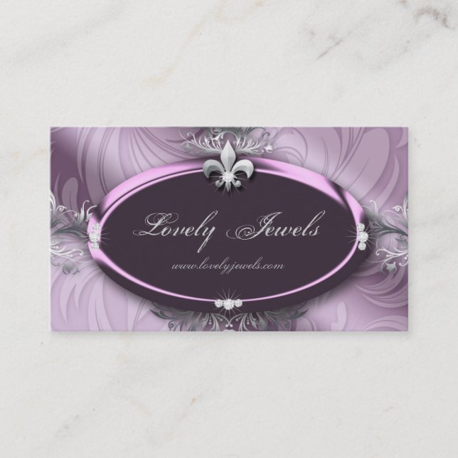 Elegant Jewelry Mode Fleur de lis Lila Mauve Visitkort (Framsida)