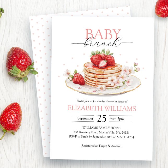 Elegant Jordberry Pancake Brunch Baby Shower Inbjudningar (Skapare uppladdad)