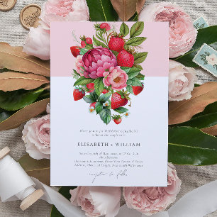 Elegant jordgubbe och Peonies Summer Bröllop Inbjudningar