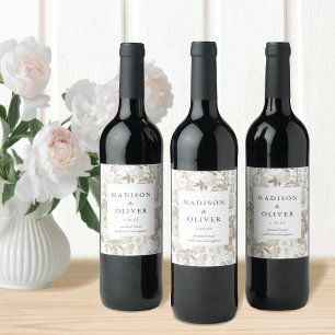 Elegant jordnära blommig vit bröllops- vinflaska etikett