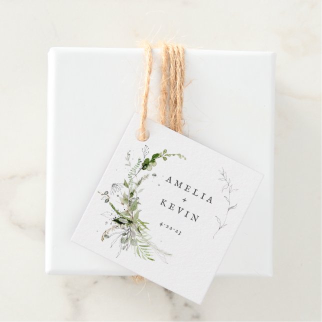 Elegant jordnära grönska Personliga namn Datum Gåvor Etiketter (På plats)