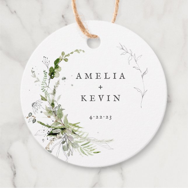 Elegant jordnära grönska Personliga namn Datum  Gåvor Etiketter (Framsida)