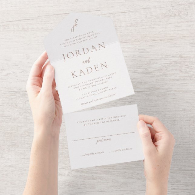 Elegant jordnära neutralt skript monogram bröllop (Avrivbar del)