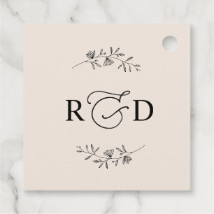 Elegant jordnära rosafärgad monogram bröllop tack gåvor etiketter