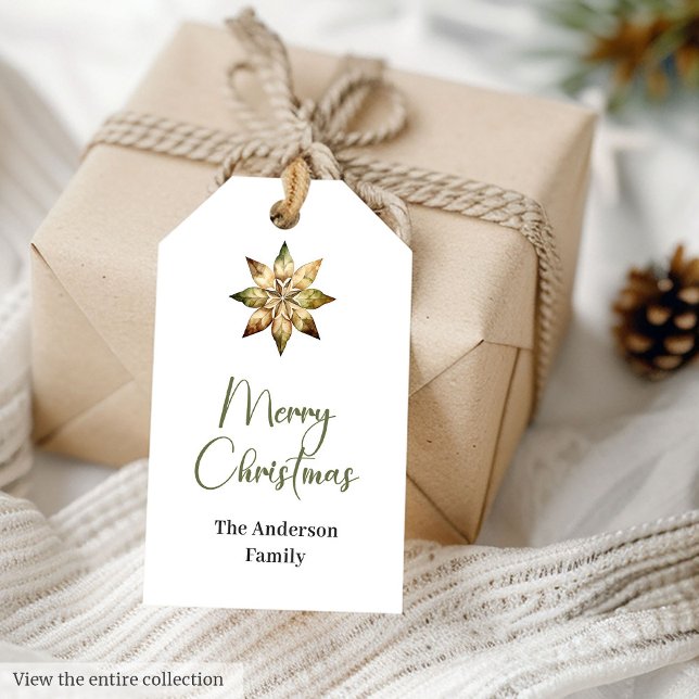 Elegant jordnära Salvia Olivbeige Rustik Jul Presentetikett (Elegant Earthy Olive Beige Rustic Christmas Gift Tags)