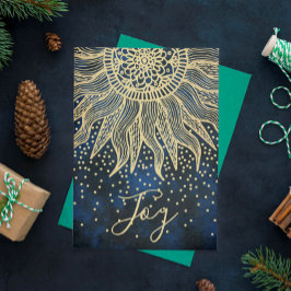 Elegant Joy Blue Guld Boho Sol Mandala jul Helgkort