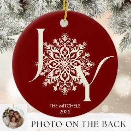 Elegant JOY Burgundy Photo jul Ornament