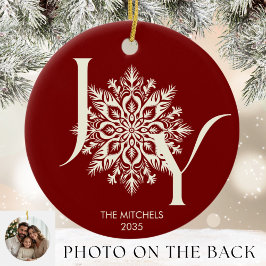 Elegant JOY Burgundy Photo jul Ornament
