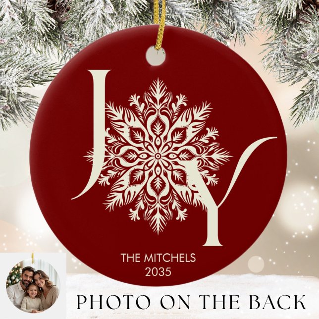Elegant JOY Burgundy Photo jul Ornament (Skapare uppladdad)