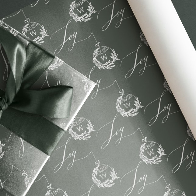 Elegant Joy Calligraphy Garland Wandeans Monogram Presentpapper (Elegant Joy Calligraphy Garland Wreath Monogram Wrapping Paper)