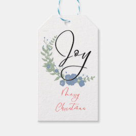 Elegant Joy Floral Wreath Merry Christmas Gift Tag Presentetikett