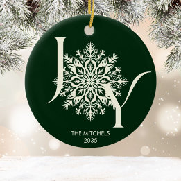 Elegant JOY Forest Grönt Photo jul Ornament