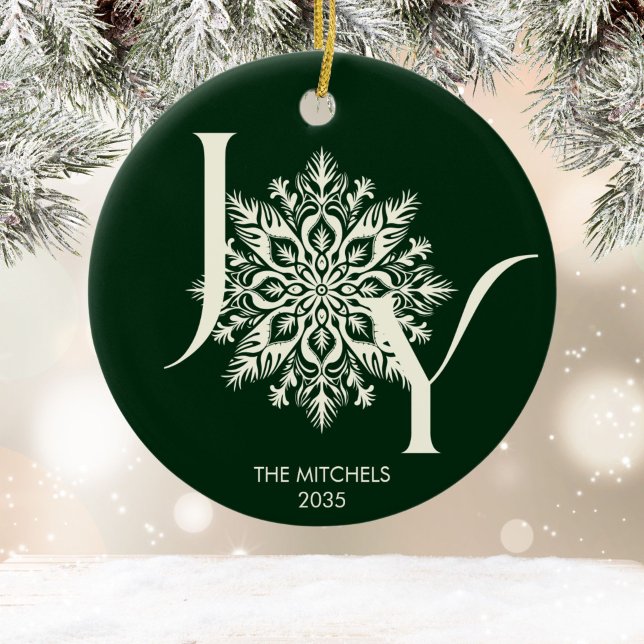 Elegant JOY Forest Grönt Photo jul Ornament (Skapare uppladdad)