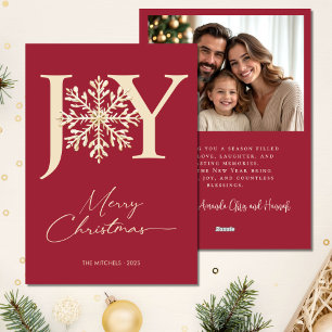 Elegant JOY Guld Snowflake Photo Jul Julkort